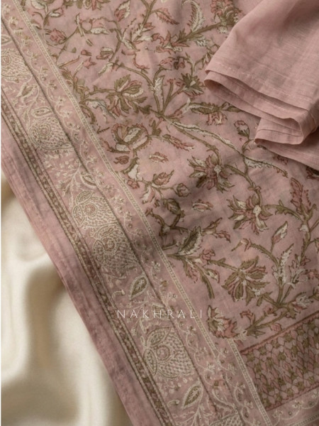 Kusumdhara Light Purple Dress Material With Floral Embroidery and Printed Dupatta