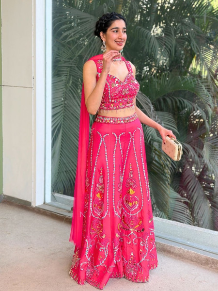 Rosefire Magenta Embellished Crop Top Palazzo Set