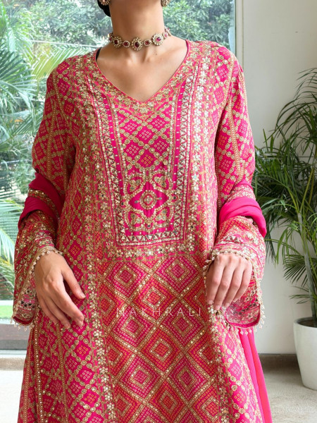 Gota-Miran Magenta Modal Satin Silk Suit Set