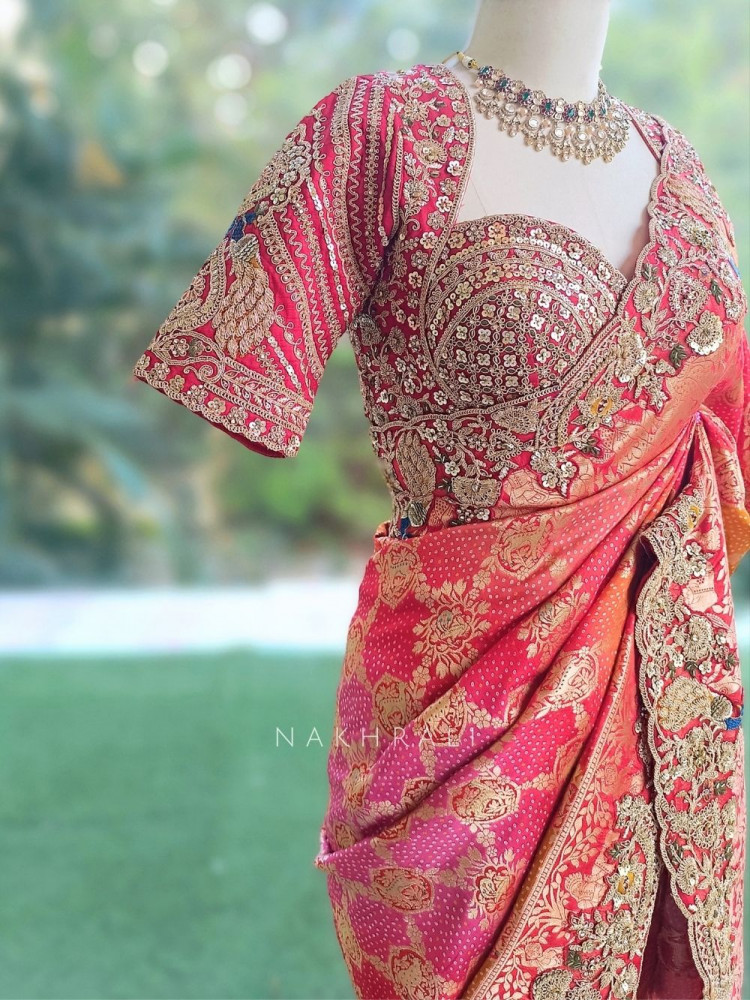 Image of Shahzadi Pearl-Fringed Scarlet Red Saree