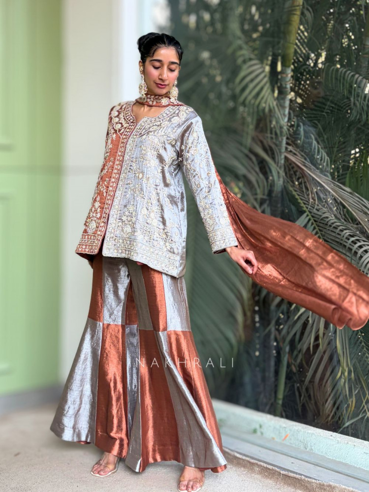 Image of Daria Brown Suit Set with Zari and Sequin Work