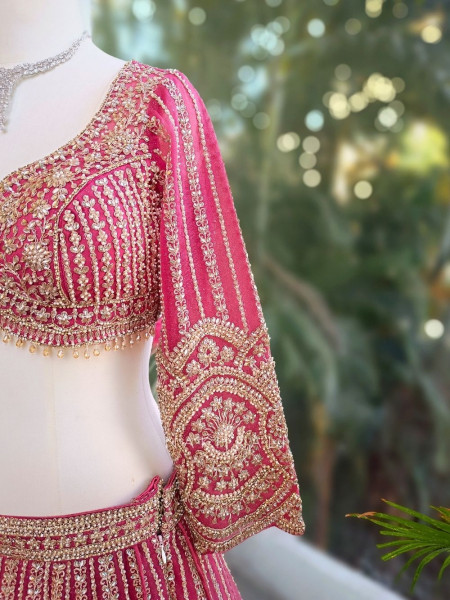 Rishvaya Magenta Stone and Bead Embroidered Bridal Lehenga