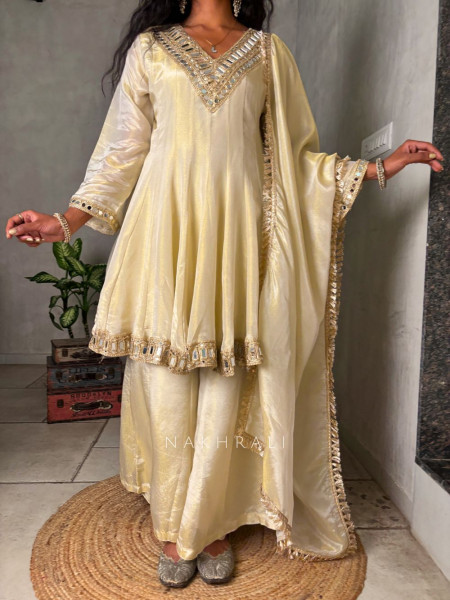 Aafreen Cream Kurta & Palazzo Set