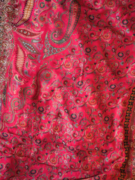 Zafran Mahal Magenta Silk Saree with Kashmiri Paisley Print