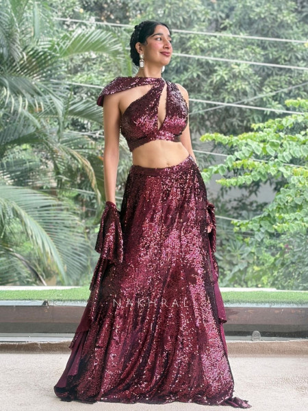 Sassy Maroon Indo-western Lehenga