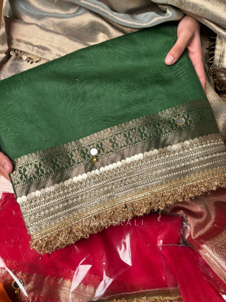 Image of Begum-e-Aftab Green Tissue Organza Silk Saree