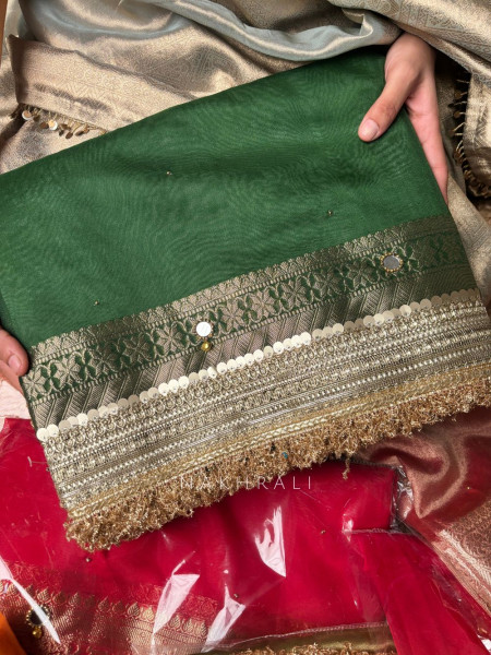 Begum-e-Aftab Green Tissue Organza Silk Saree