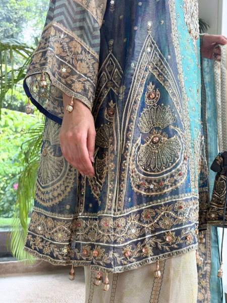 Falak Tissue Silk Heritage Sea Green Suit Set