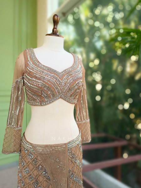 Celeste Brown Indo Western Lehenga with Sequin Cut Dana Work