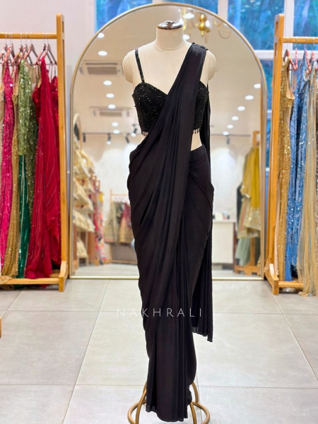 Midnight Glitz Black Drape Saree with Embellished Blouse
