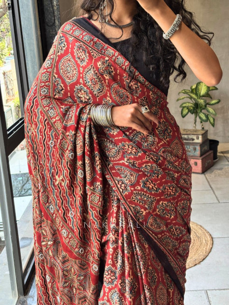 Rivanya Red Modal Silk Saree with Zari Sequin Pallu