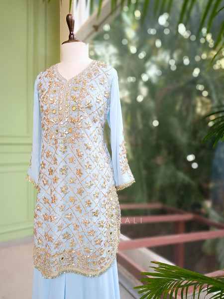 Nivora Sky  Blue Suit Set with Gota Mirror Work