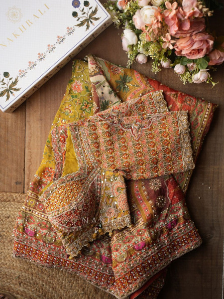 Virel Rust Designer Saree with Bead Stone Embbroidered Blouse