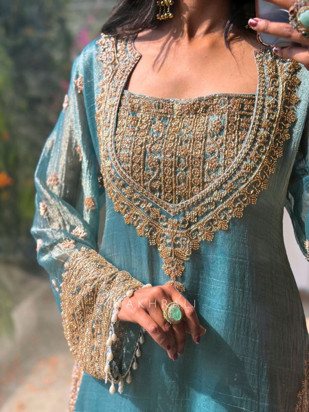 Zoya Blue Tissue Suit Set with Zari Work