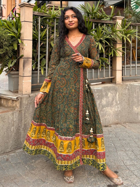 Taarika Green Angrakha Kurta with Ethnic Print