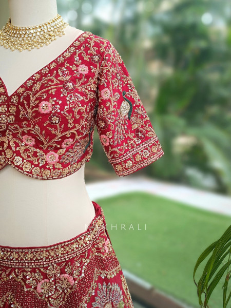 Vaidehi Bridal Red Raw Silk Bridal Lehenga Set With Zardozi, Pitta & Resham Work