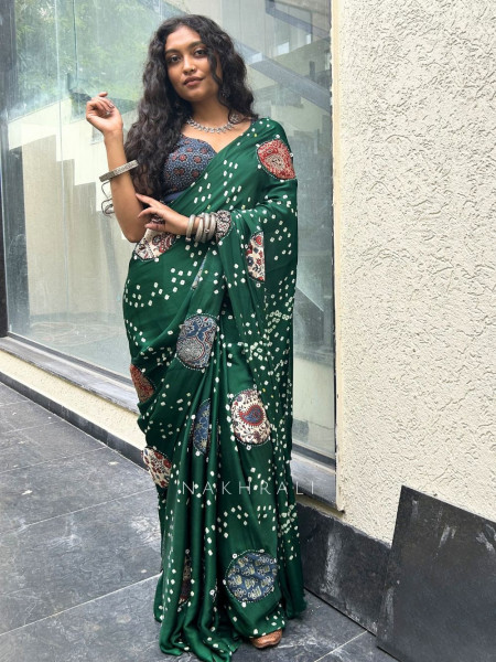 Manjari Green Bandhej Saree with Running Blouse Piece