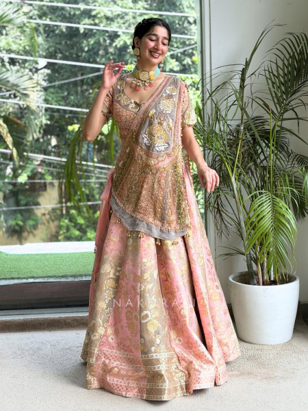 Saras Blush Pink Banarasi Brocade Silk Lehenga Set