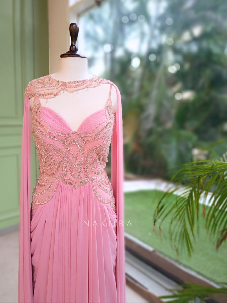 Amour Arabesque Pink Imported Georgette Long Gown