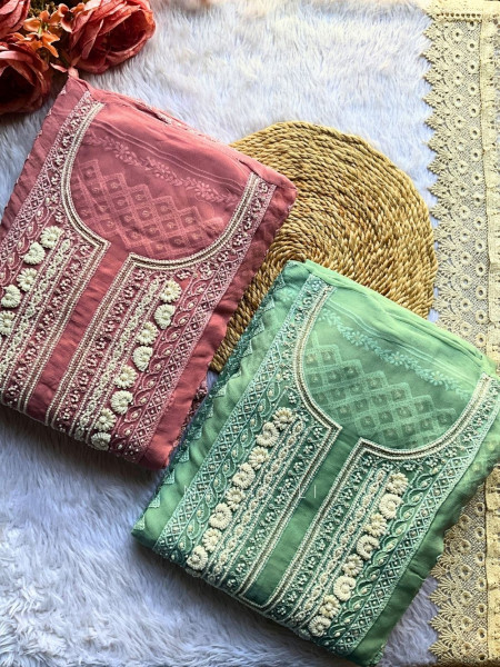 Avarna Sea green Pearl Beads Embroidered Dress Material