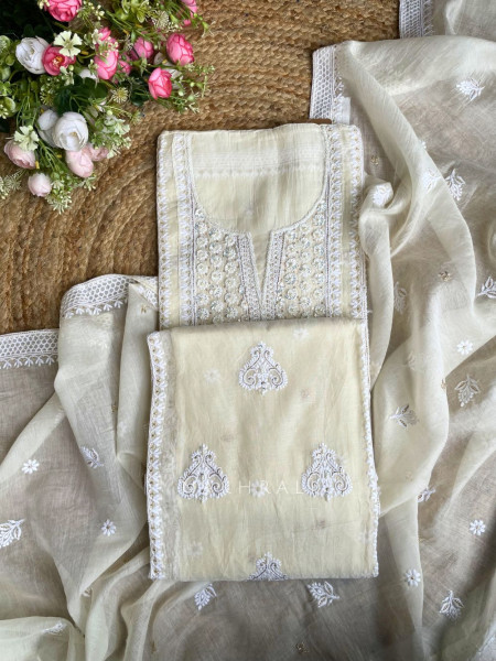 Rivah Cream Embroidered Dress Material