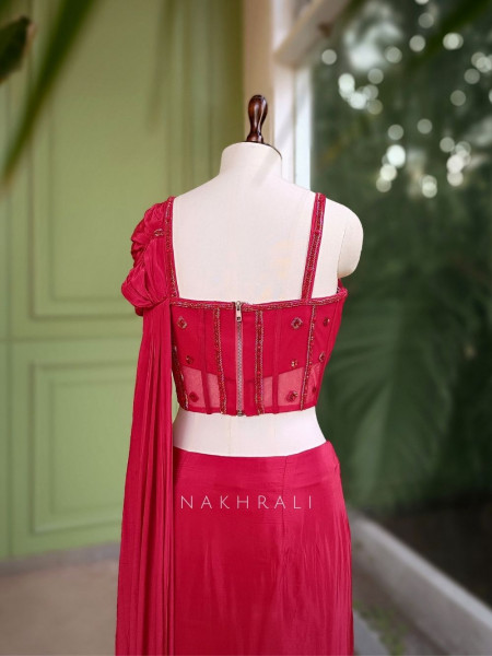 Tavisha Red Sequin & Cut Dana Crop Top Skirt Set
