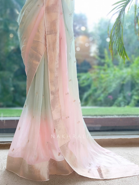 Sorbet Ombre Multicolor Organza-Satin & Banarasi Silk Saree