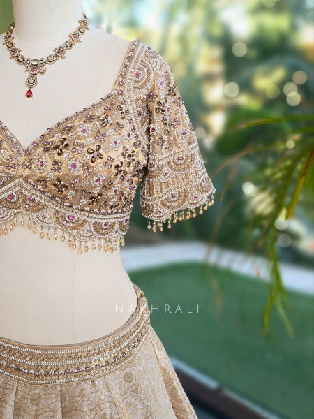 Gauhar-e-Khaas Cream Jacquard Silk Lehenga
