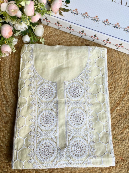 Ishira White Embroidered Cotton Dress Material Set