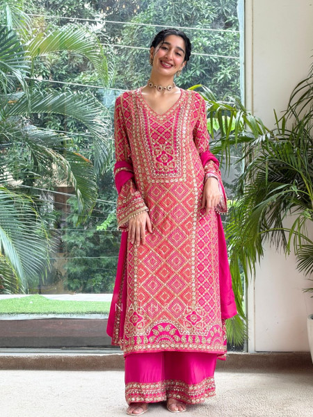 Gota-Miran Magenta Modal Satin Silk Suit Set