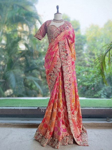 Shahzadi Pearl-Fringed Scarlet Red Saree