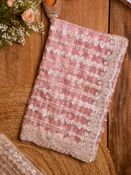 Dandelions Pink Net Saree with Pearl, Sequin & Bead Work