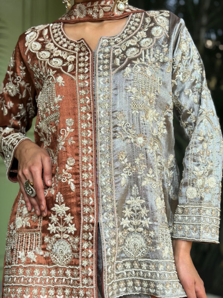 Daria Brown Suit Set with Zari and Sequin Work