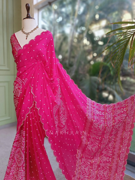 Mirgavati Magenta Georgette Silk Bandhani Saree