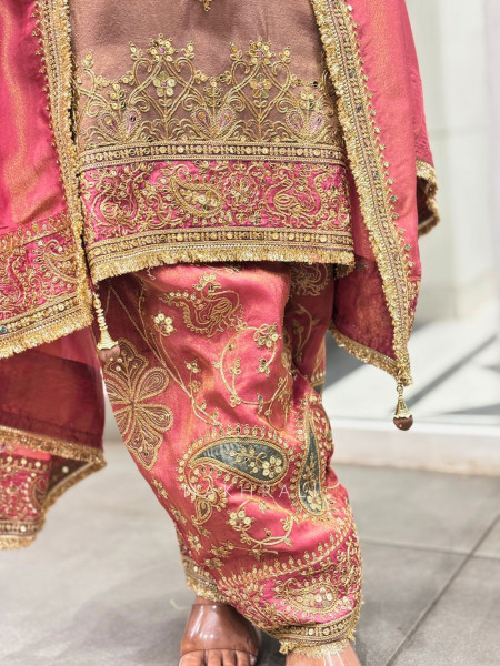 Zyris Pink Zari Tissue Suit Set with Sequin Workrk