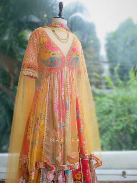 Rang-e-Noor Multicolor Anarkali Dupatta Set with Sequin & Kodi Work