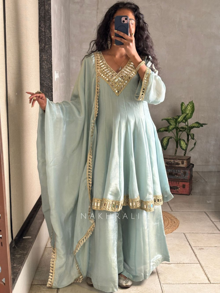 Image of Aafreen Sky Blue Kurta &amp; Palazzo Set