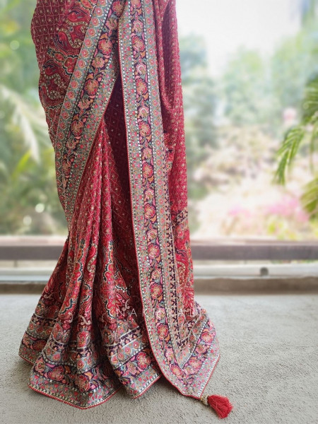 Chitralekha Magenta Printed Saree with Sequin Embroidery