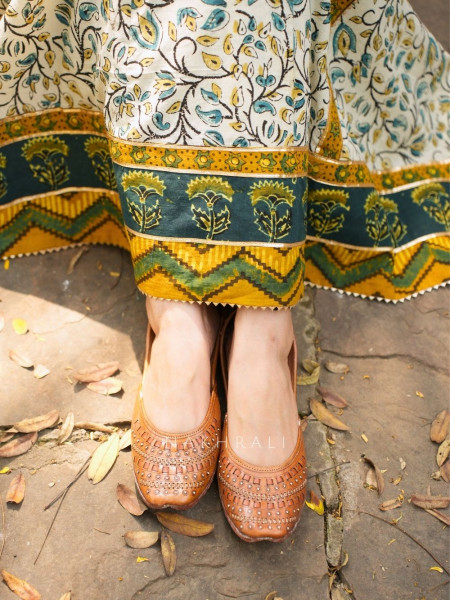 Mirza Cream Angrakha Cotton Kurta