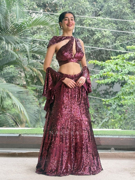 Sassy Maroon Indo-western Lehenga