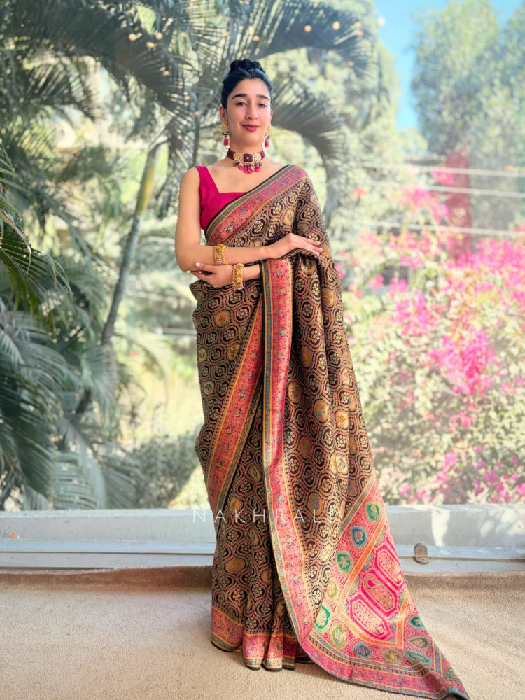 Image of Noorika Black Dola Silk Saree with Woven Zari Work