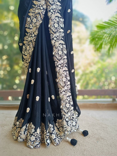 Rishka Black Saree with Embroidery and Sequin Work