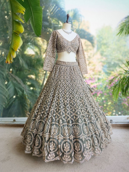 Virel Regal Green Lehenga Set with Zari and Stone Work