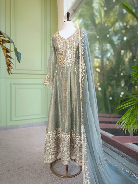 Jahanara Grey Suit Set with Gota and Sequin Work