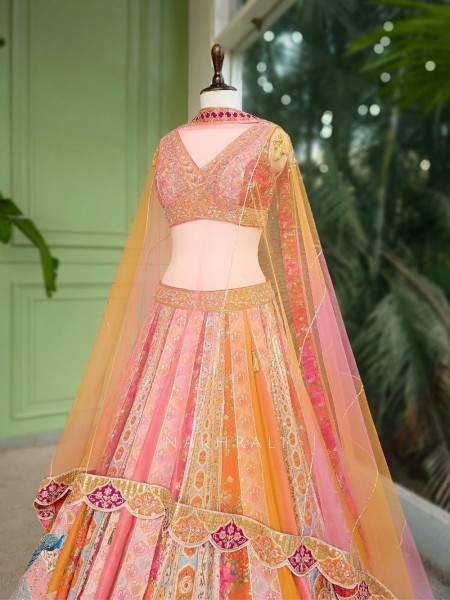 Mayra Orange Silk Lehenga with Peacock Motif Work