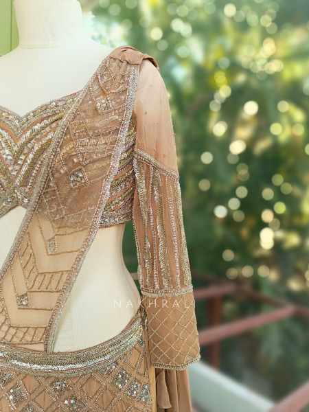 Celeste Brown Indo Western Lehenga with Sequin Cut Dana Work