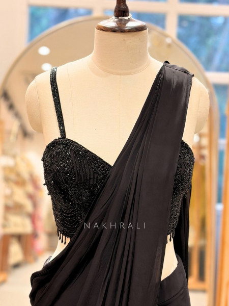 Midnight Glitz Black Drape Saree with Embellished Blouse