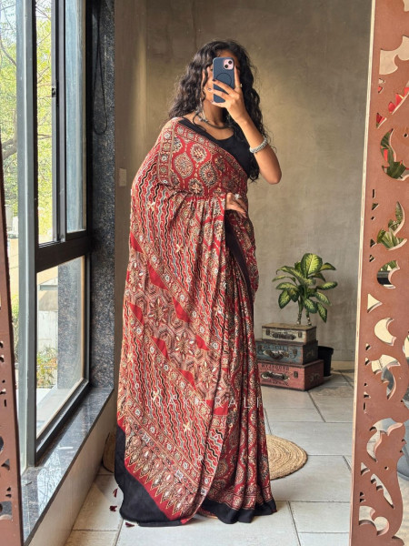 Rivanya Red Modal Silk Saree with Zari Sequin Pallu