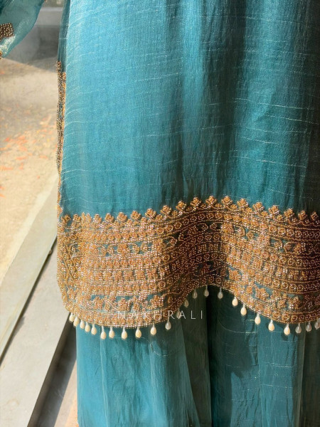 Zoya Blue Tissue Suit Set with Zari Work