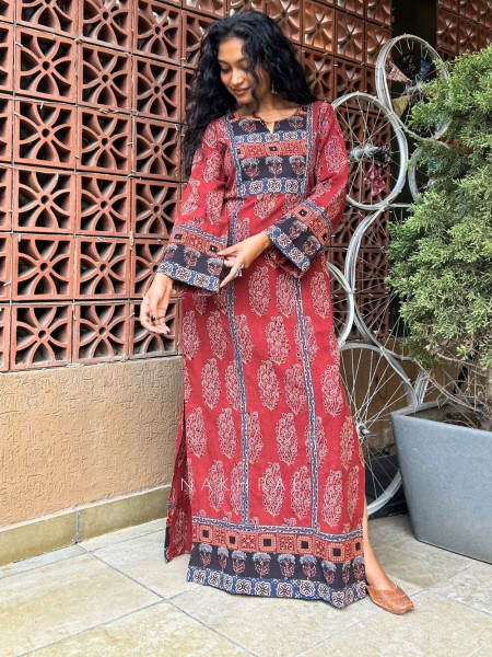 Buti Maroon Cotton Kurta